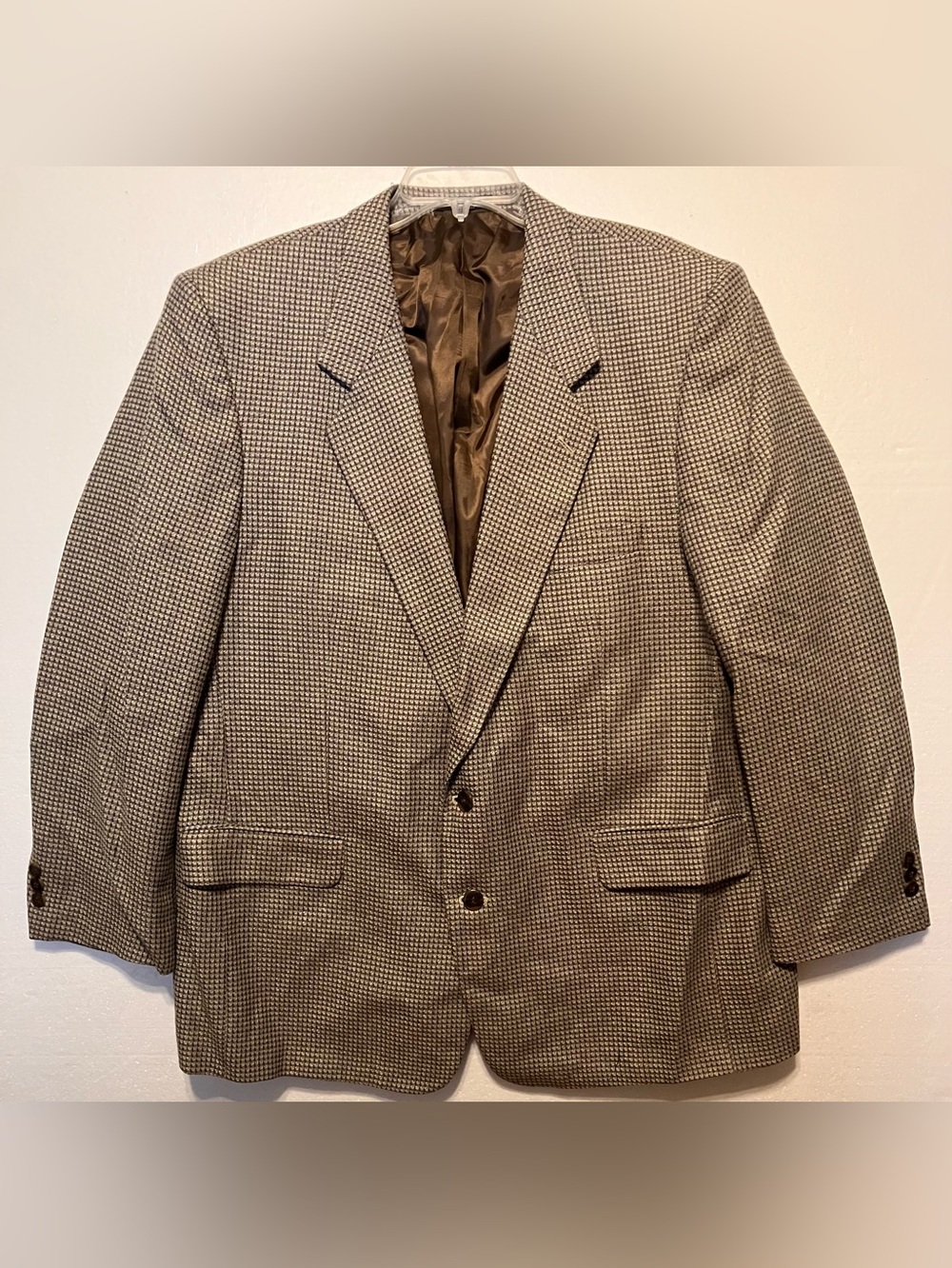 Men's Andre Vachon 46R Brown Houndstooth Blazer - Classic Single-Breasted Jacket